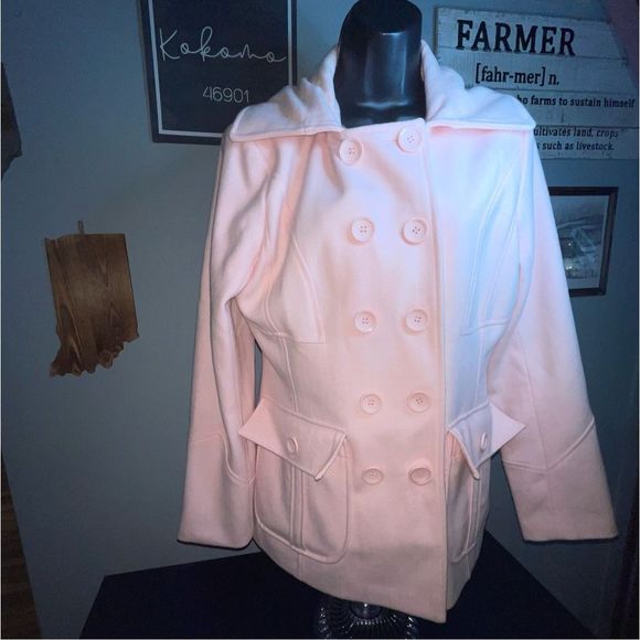 EUC Light pink wool double breasted pea coat SZ Medium - Picture 1 of 8